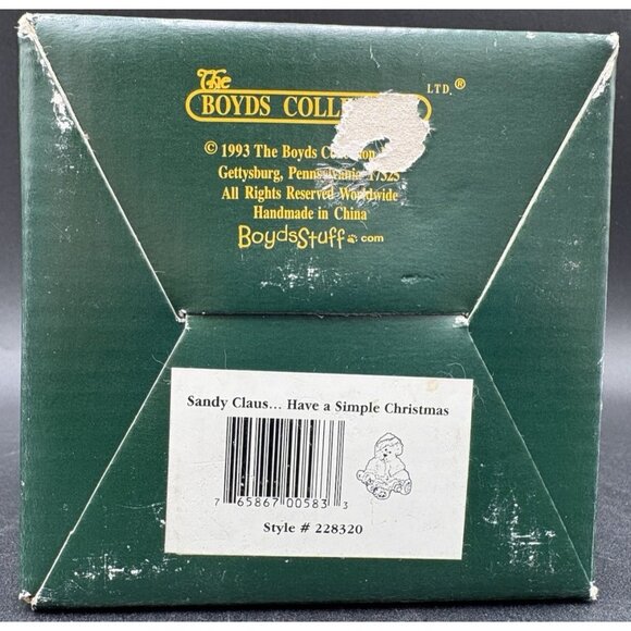 BOYDS BEARS & FRIENDS, Christmas/Holiday Sandy Claus Bear, Style 228320 1993 - Picture 13 of 13